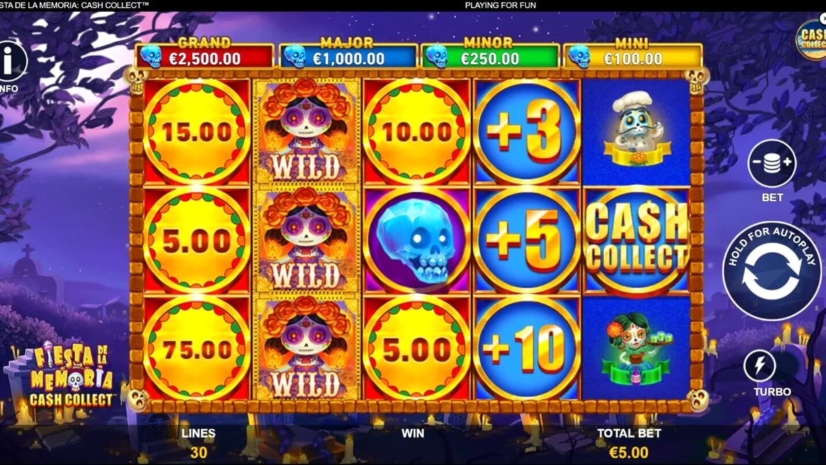 Tampilan visual neon dari slot Fiesta de la Memoria Cash Collect